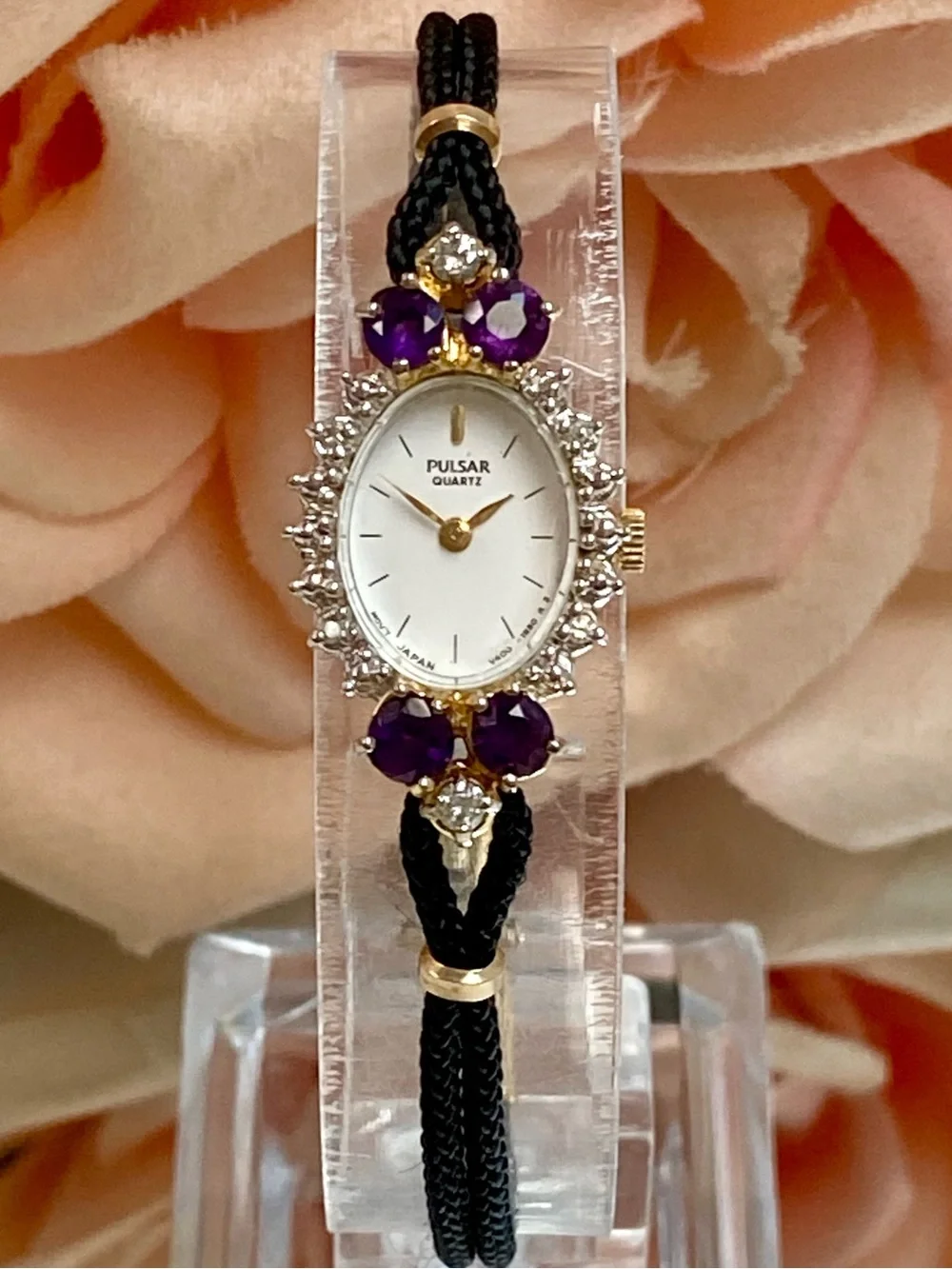 Vintage Pulsar by Seiko Diamond and Amethyst Accented Cocktail Watch